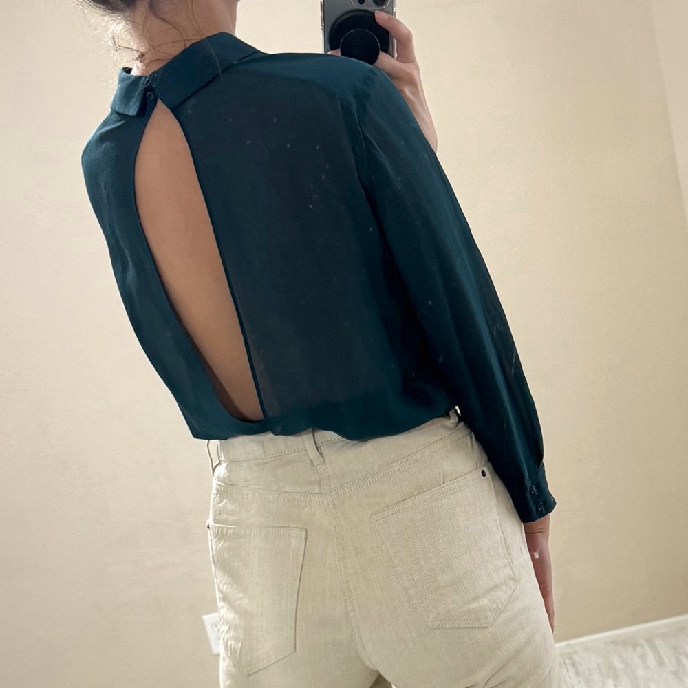 Wilfred Aritzia Silk Collared Open Back Blouse